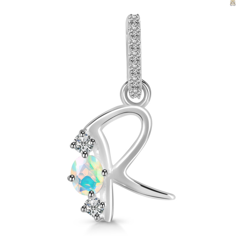 Opal & White Topaz Alphabet R Pendant OPL-RDA-96.