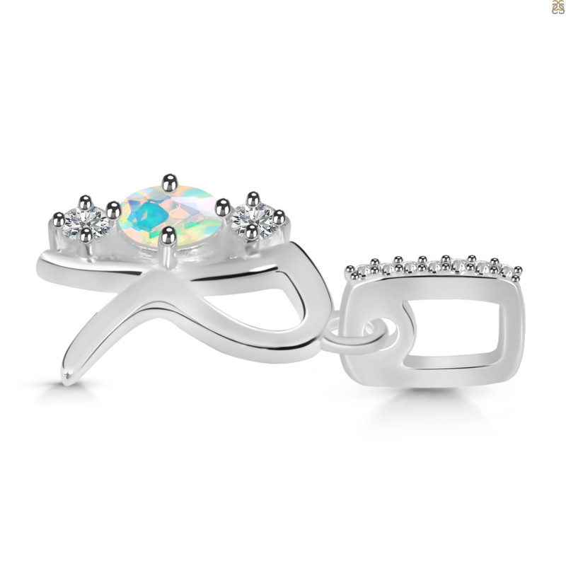 Opal & White Topaz Alphabet R Pendant