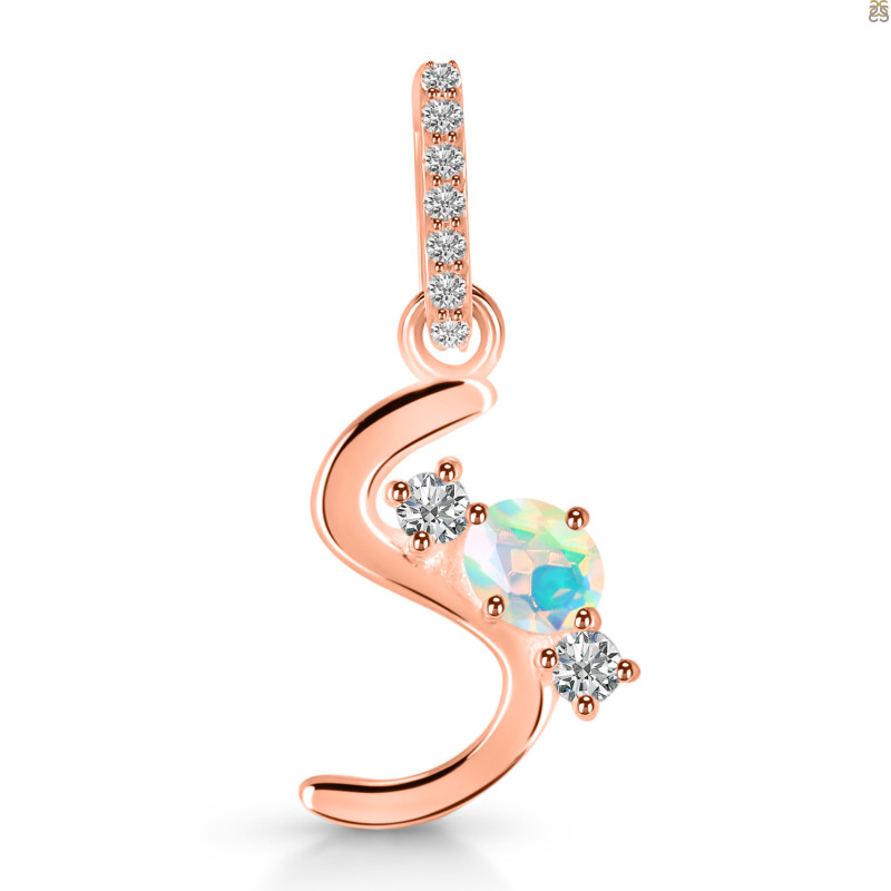 Opal & White Topaz Alphabet S Pendant OPL-RDA-97.