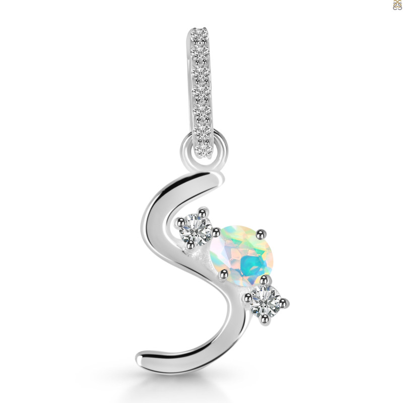 Opal & White Topaz Alphabet S Pendant OPL-RDA-97.