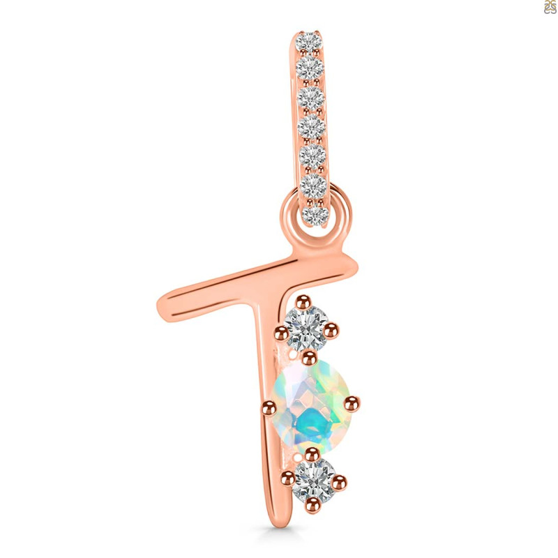 Opal & White Topaz Alphabet T Pendant OPL-RDA-98.