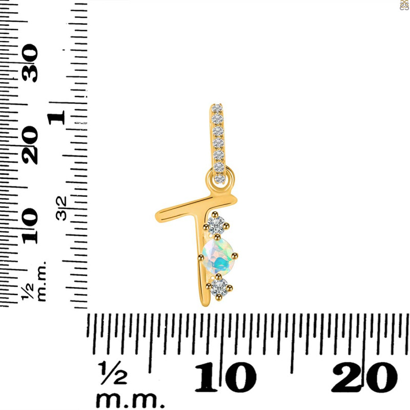 Opal & White Topaz Alphabet T Pendant OPL-RDA-98.