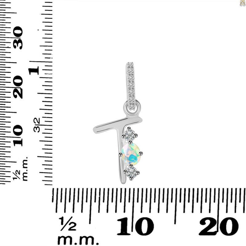 Opal & White Topaz Alphabet T Pendant OPL-RDA-98.