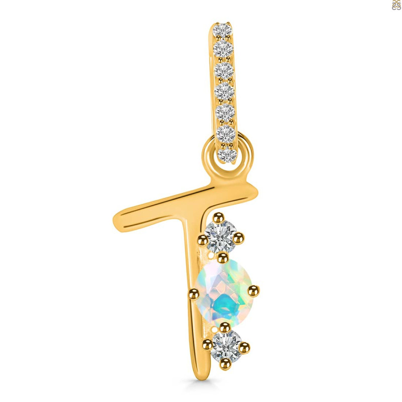 Opal & White Topaz Alphabet T Pendant OPL-RDA-98.