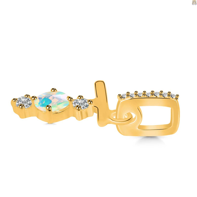 Opal & White Topaz Alphabet T Pendant OPL-RDA-98.