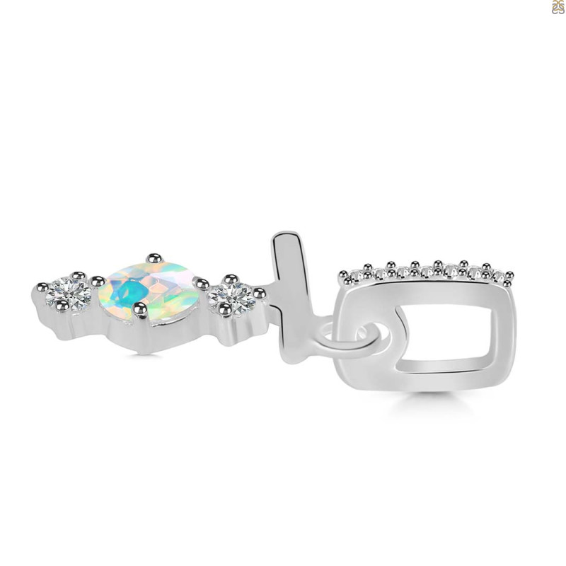 Opal & White Topaz Alphabet T Pendant