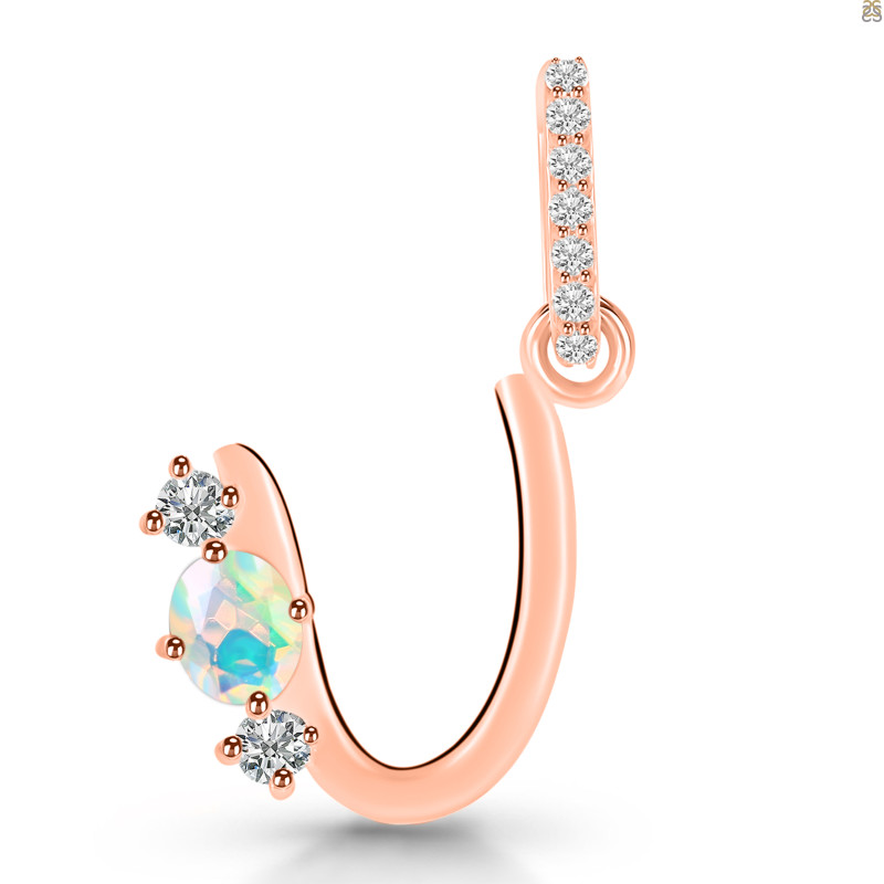 Opal & White Topaz Alphabet U Pendant OPL-RDA-99.