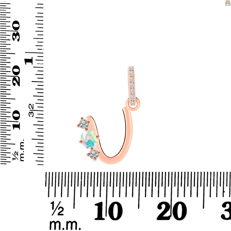 Opal & White Topaz Alphabet U Pendant OPL-RDA-99.