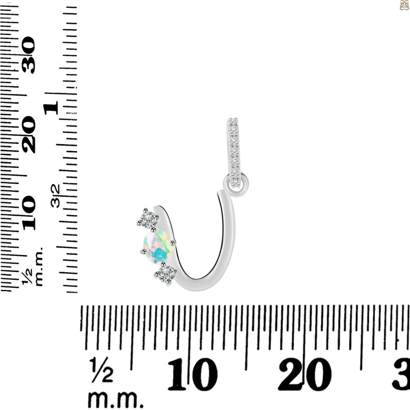 Opal & White Topaz Alphabet U Pendant OPL-RDA-99.
