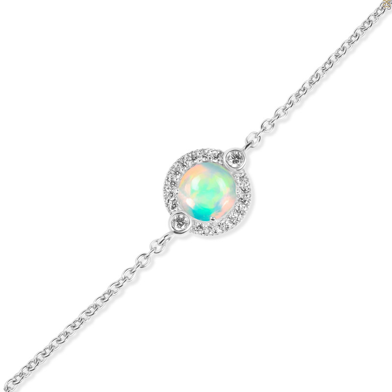 Opal & White Topaz Bracelet With Adjustable Camera Lock