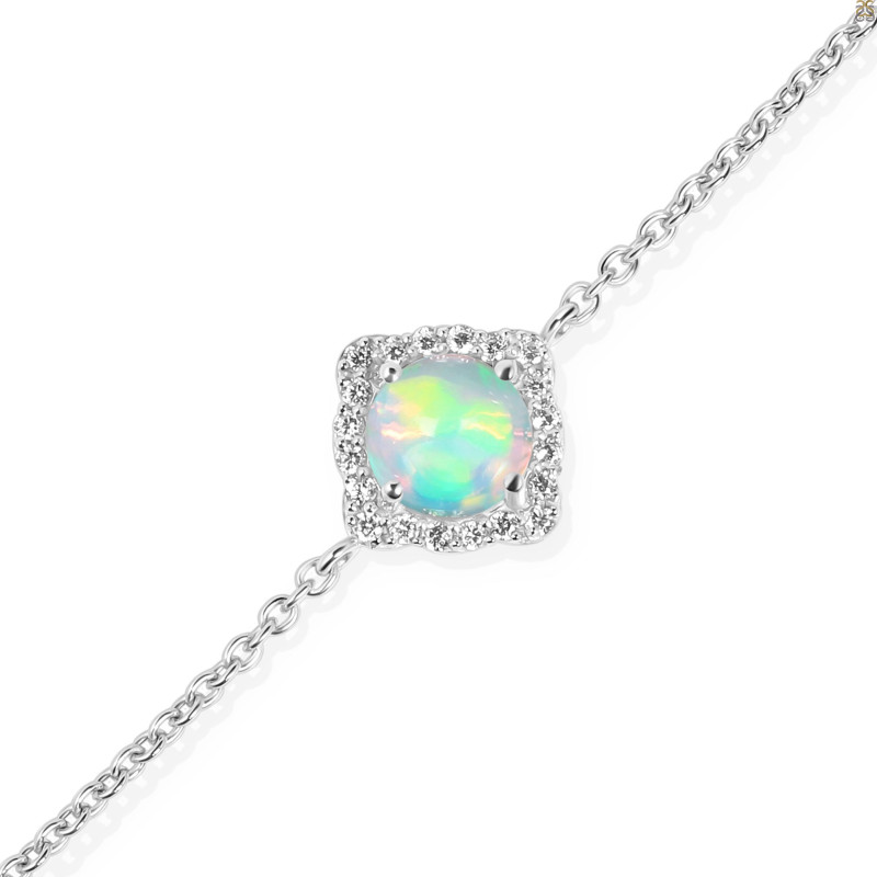 Opal & White Topaz Bracelet With Adjustable Camera Lock