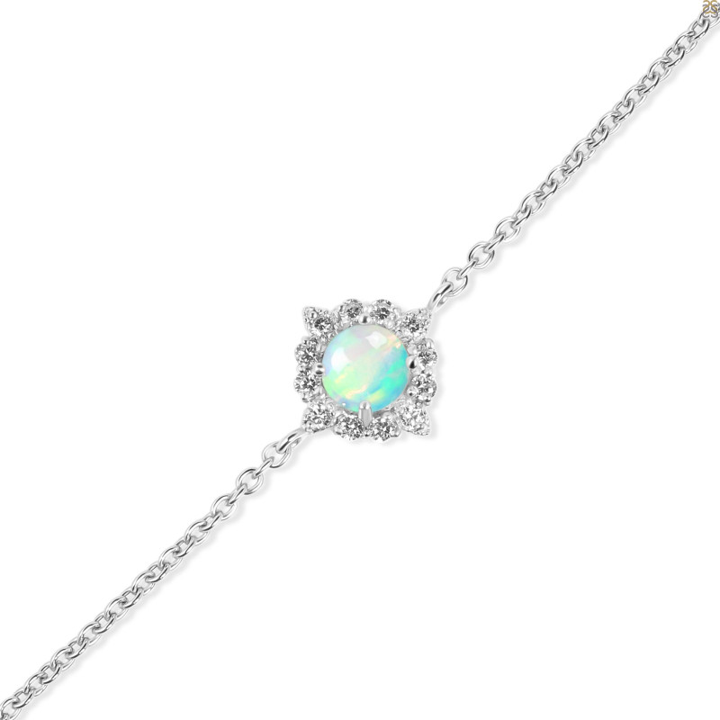 Opal & White Topaz Bracelet With Adjustable Camera Lock