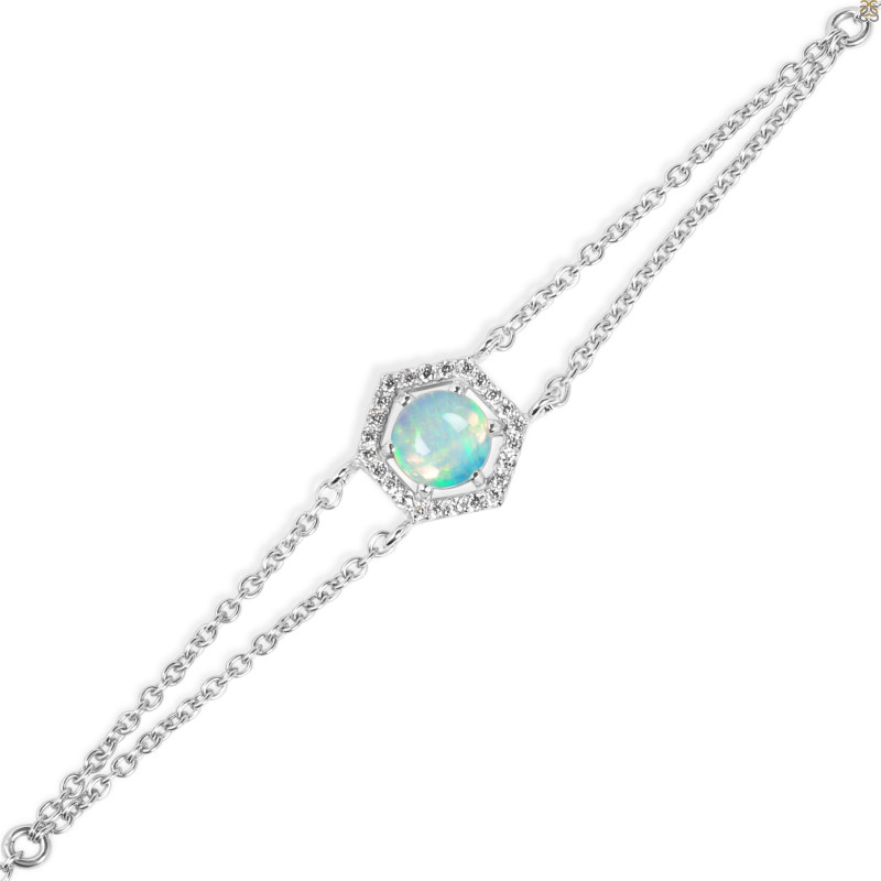 Opal & White Topaz Bracelet With Adjustable Camera Lock