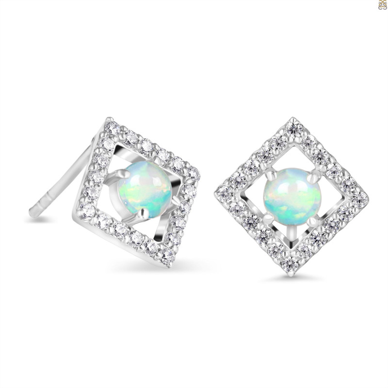 Opal & White Topaz Stud Earring