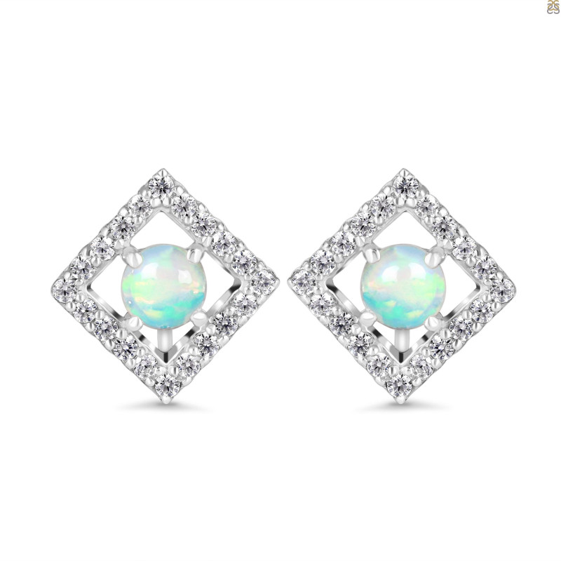 Opal & White Topaz Stud Earring OPL-RDE-847.