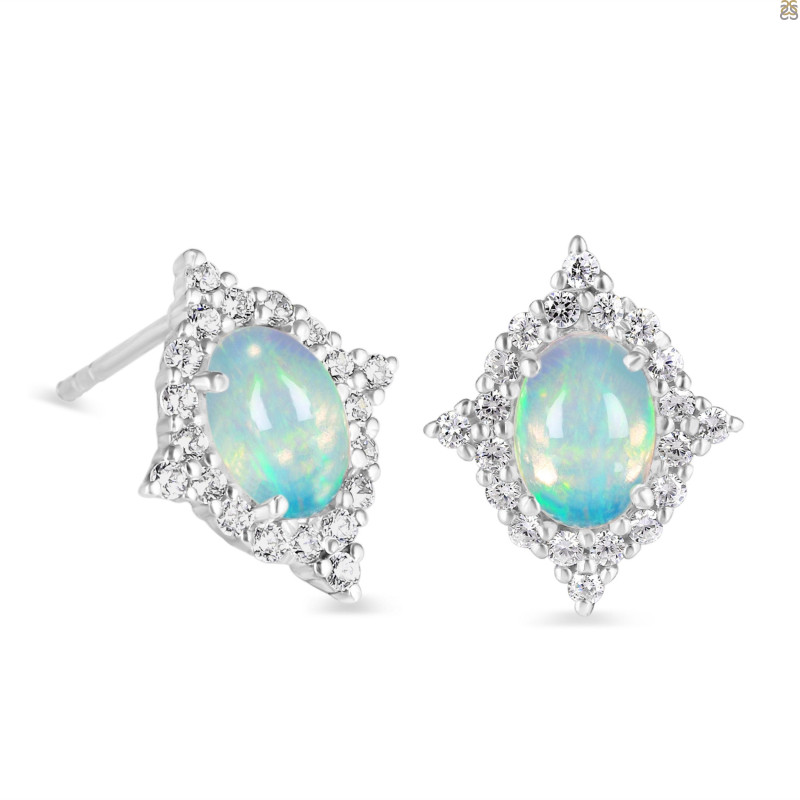 Opal & White Topaz Stud Earring