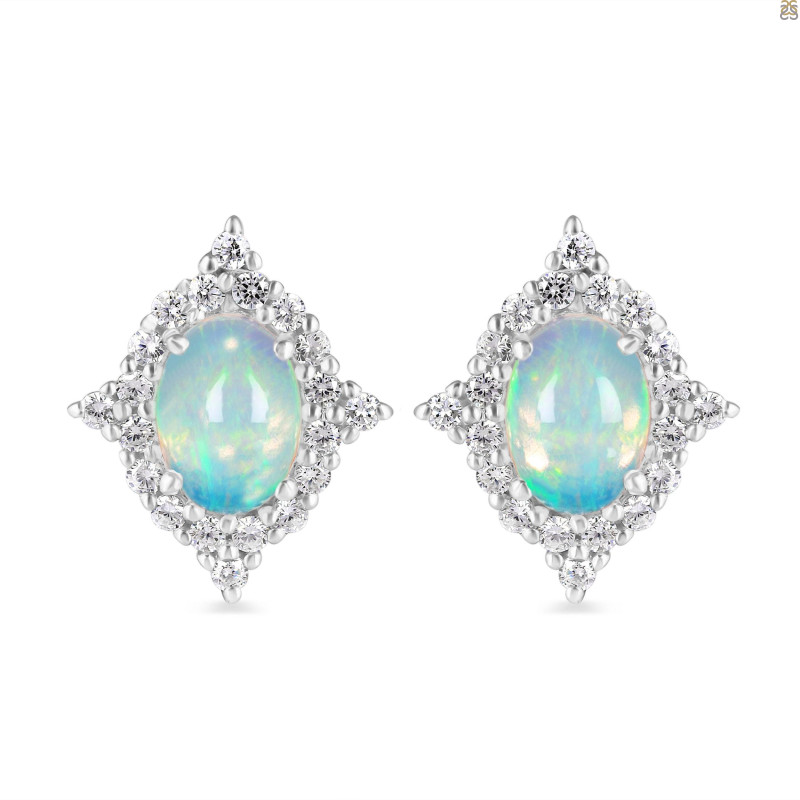 Opal & White Topaz Stud Earring OPL-RDE-849.