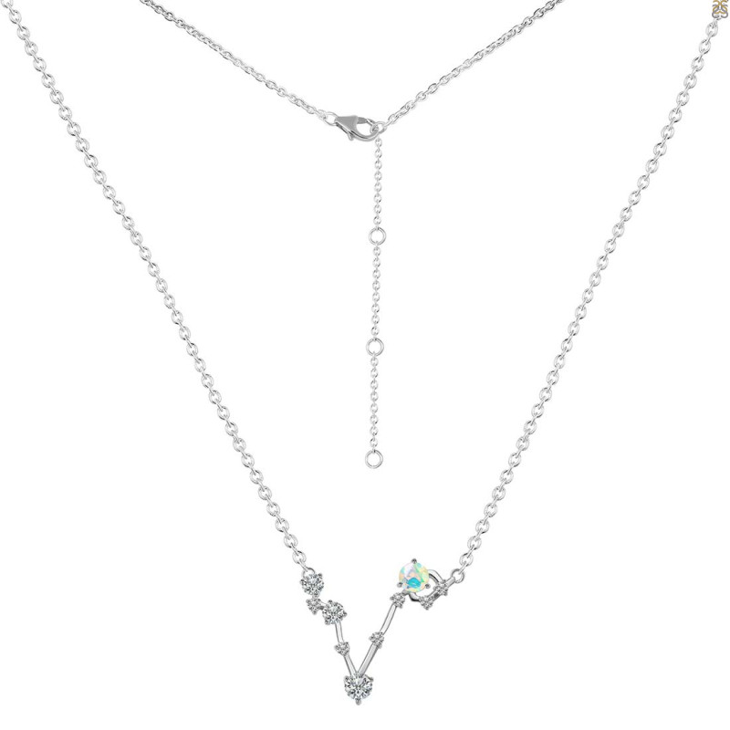 Pisces Zodiac Star Constellation Opal & White Topaz Necklace