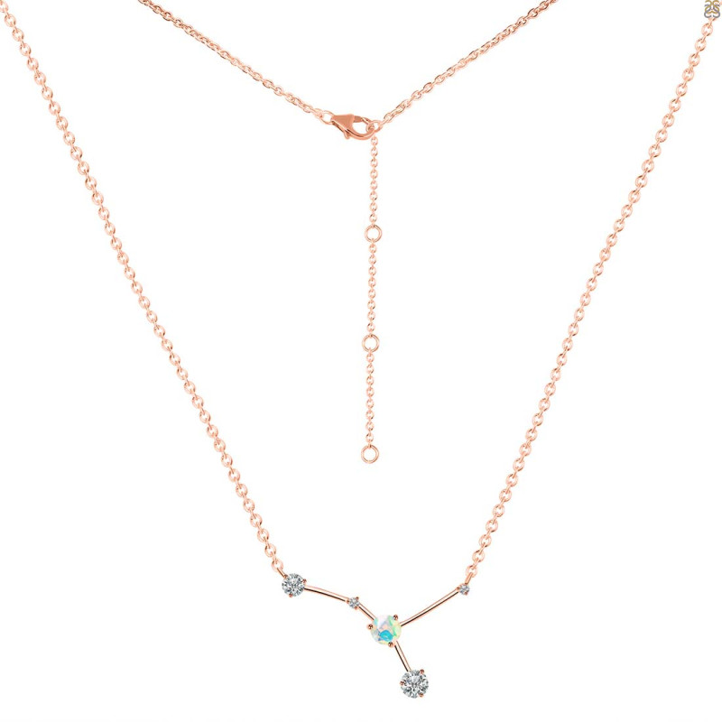 cancer Zodiac Star Constellation Opal & White Topaz Necklace OPL-RDN-486.