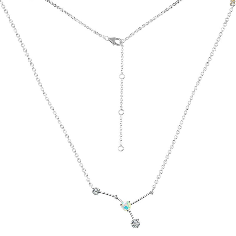 cancer Zodiac Star Constellation Opal & White Topaz Necklace