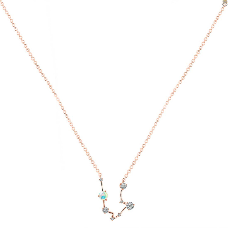 Aquarius Zodiac Star Constellation Opal & White Topaz Necklace OPL-RDN-487.
