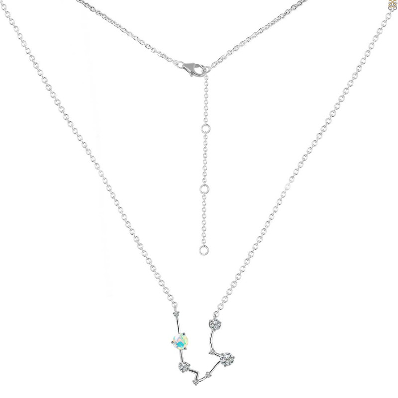 Aquarius Zodiac Star Constellation Opal & White Topaz Necklace