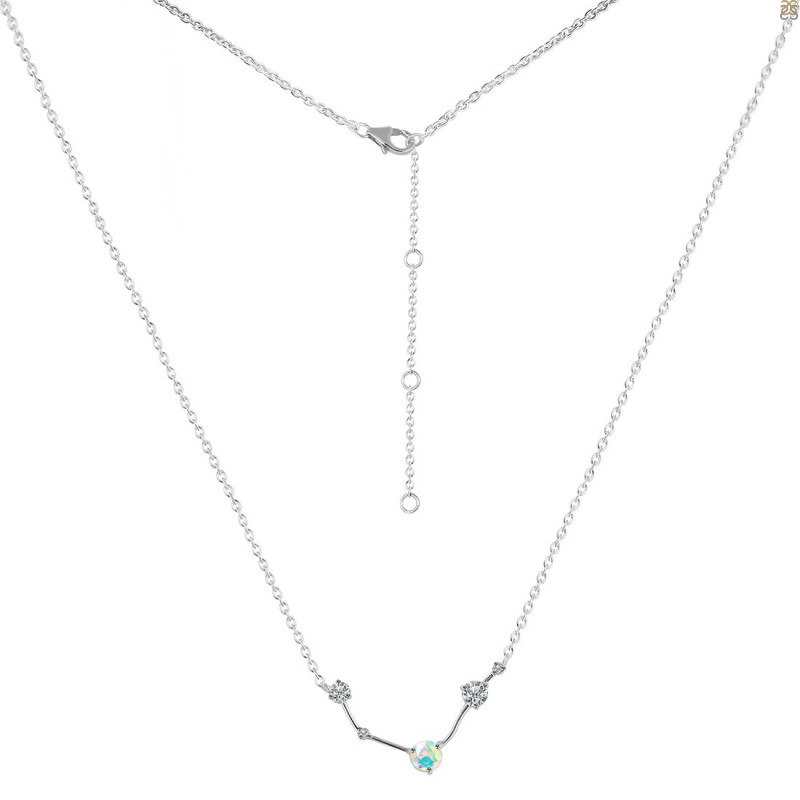 Aries Zodiac Star Constellation Opal & White Topaz Necklace