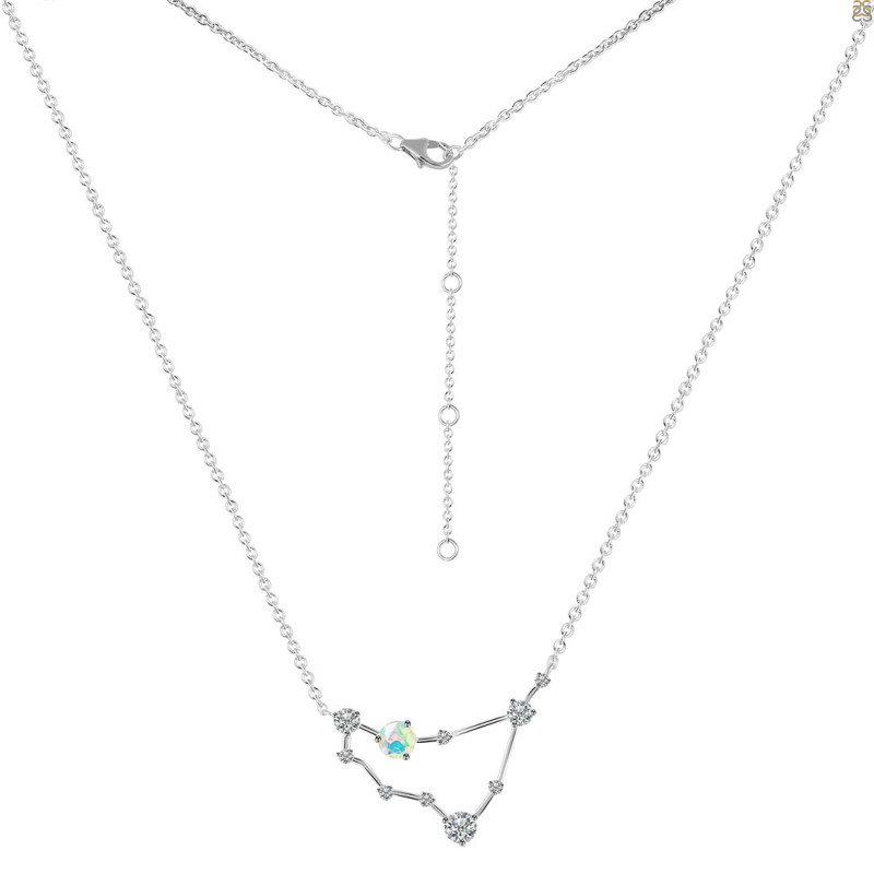 Capricorn Zodiac Star Constellation Opal & White Topaz Necklace