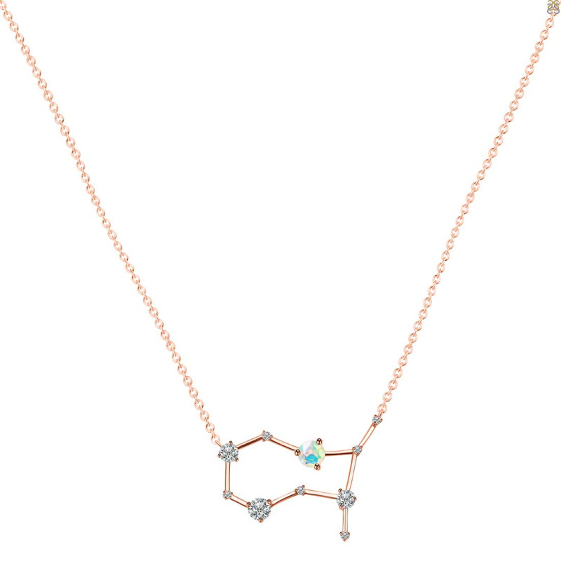 Gemini Zodiac Star Constellation Opal & White Topaz Necklace OPL-RDN-490.