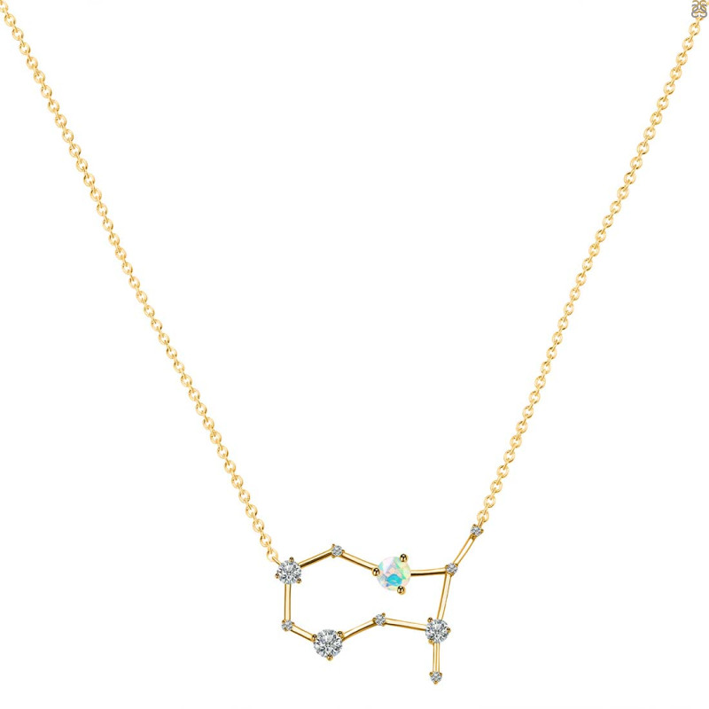Gemini Zodiac Star Constellation Opal & White Topaz Necklace OPL-RDN-490.