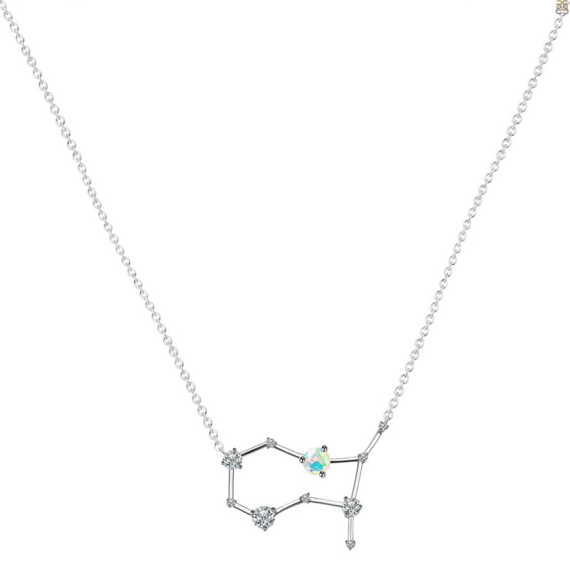 Gemini Zodiac Star Constellation Opal & White Topaz Necklace OPL-RDN-490.