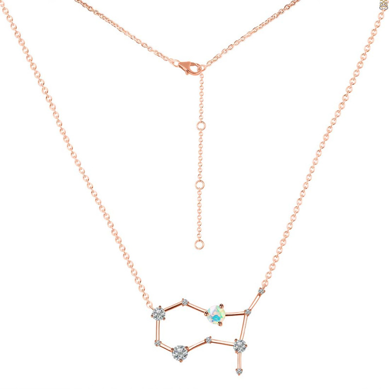 Gemini Zodiac Star Constellation Opal & White Topaz Necklace OPL-RDN-490.
