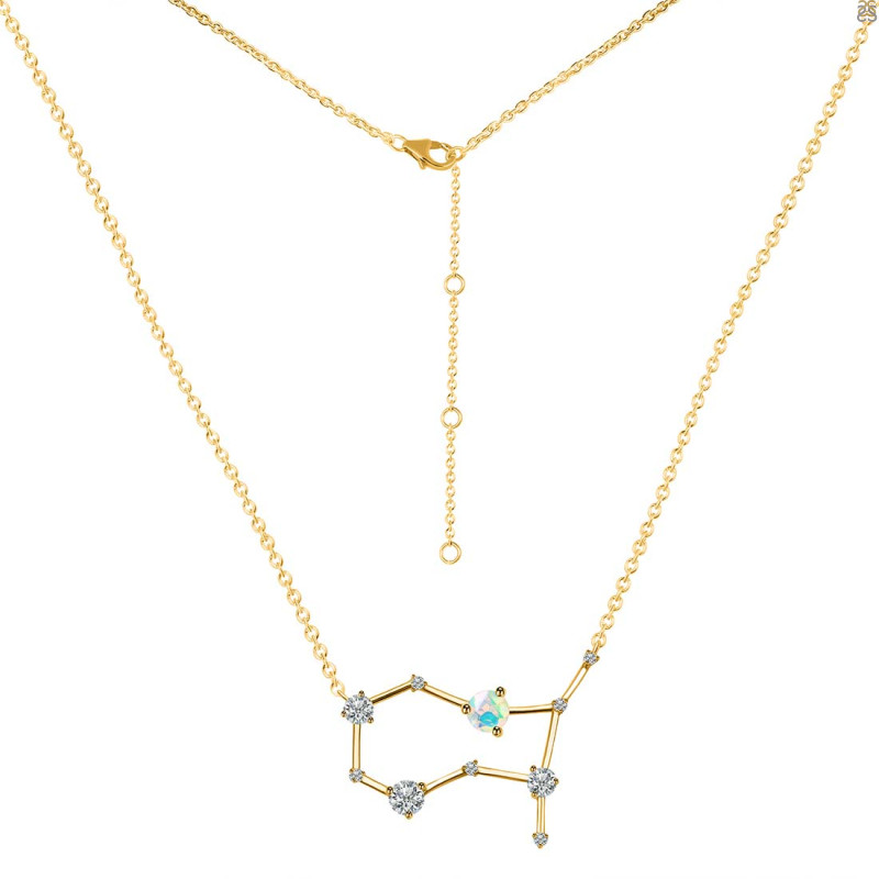 Gemini Zodiac Star Constellation Opal & White Topaz Necklace OPL-RDN-490.