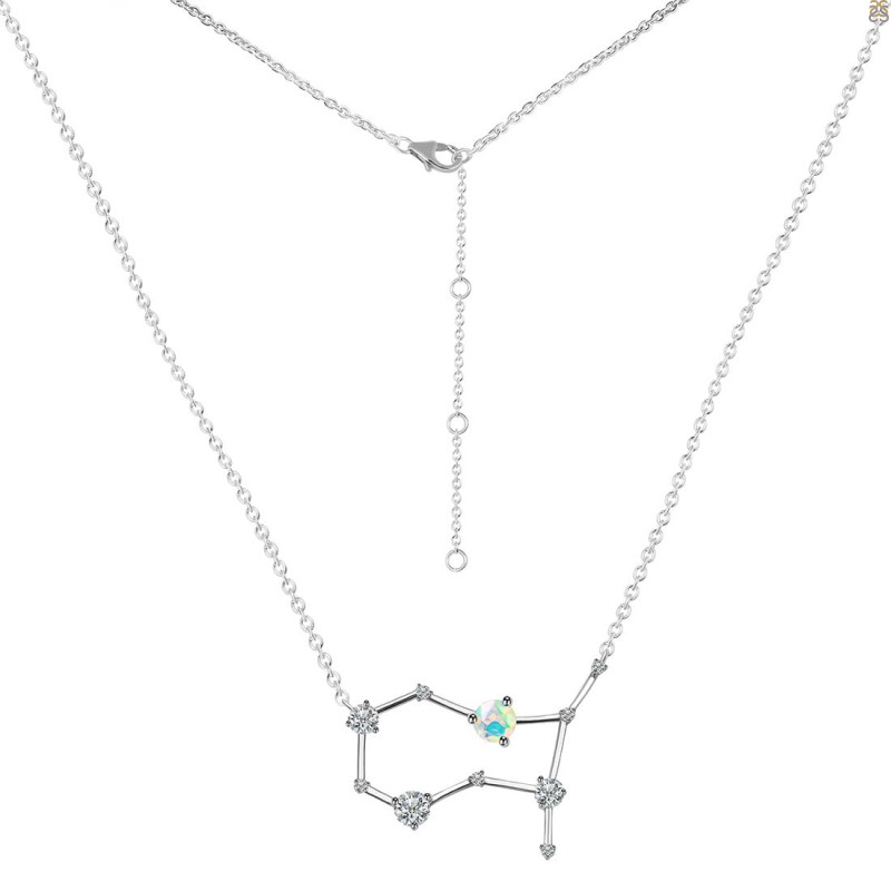 Gemini Zodiac Star Constellation Opal & White Topaz Necklace