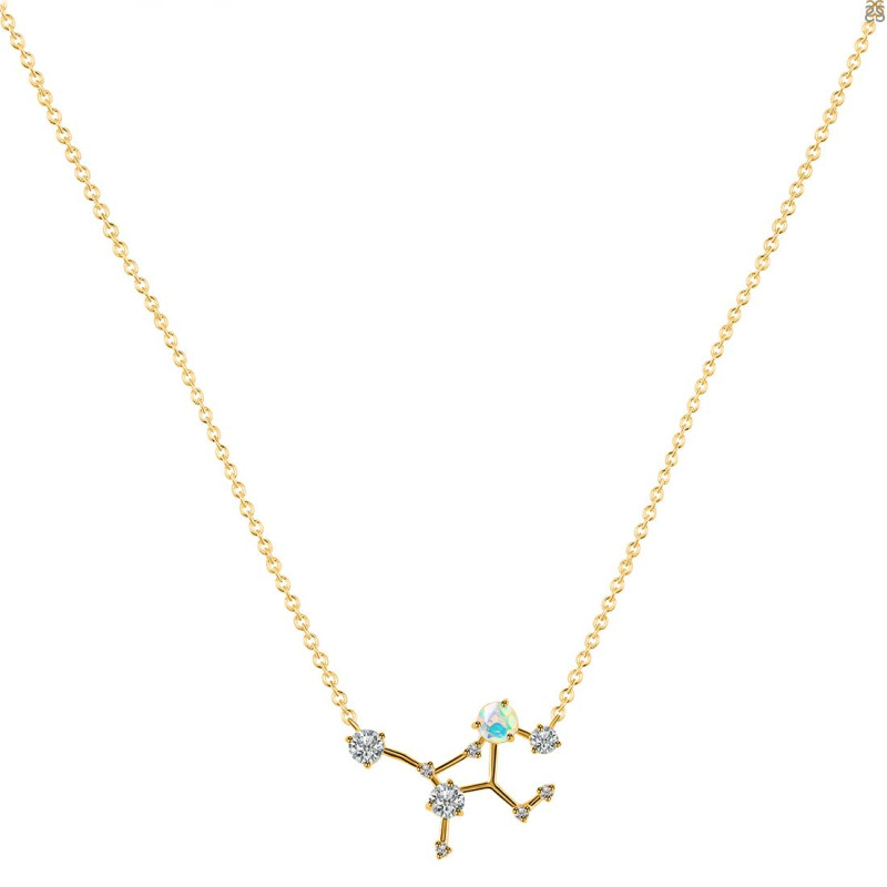 Virgo Zodiac Star Constellation Opal & White Topaz Necklace OPL-RDN-491.