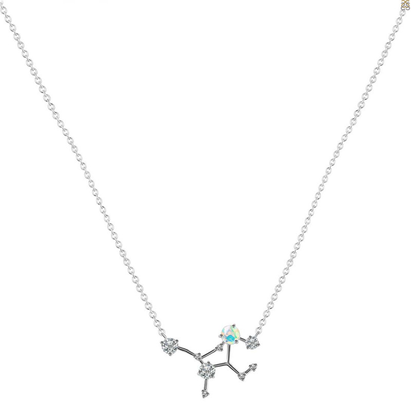 Virgo Zodiac Star Constellation Opal & White Topaz Necklace OPL-RDN-491.
