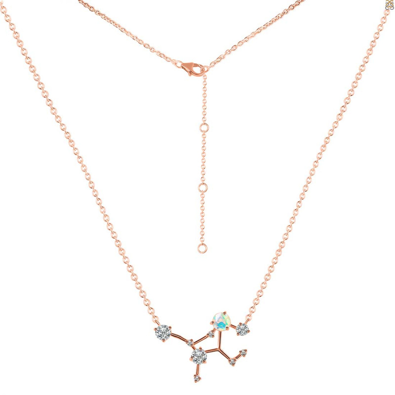 Virgo Zodiac Star Constellation Opal & White Topaz Necklace OPL-RDN-491.