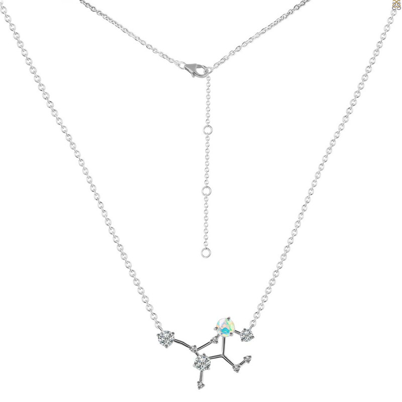 Virgo Zodiac Star Constellation Opal & White Topaz Necklace