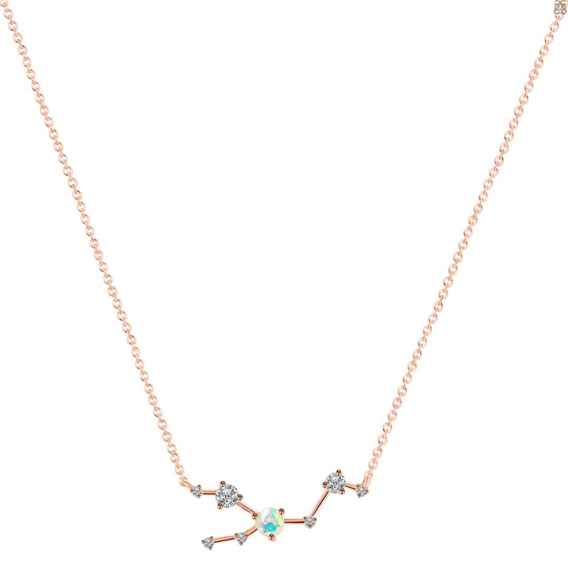 Taurus Zodiac Star Constellation Opal & White Topaz Necklace OPL-RDN-492.