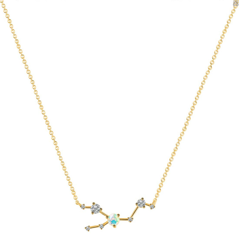Taurus Zodiac Star Constellation Opal & White Topaz Necklace OPL-RDN-492.