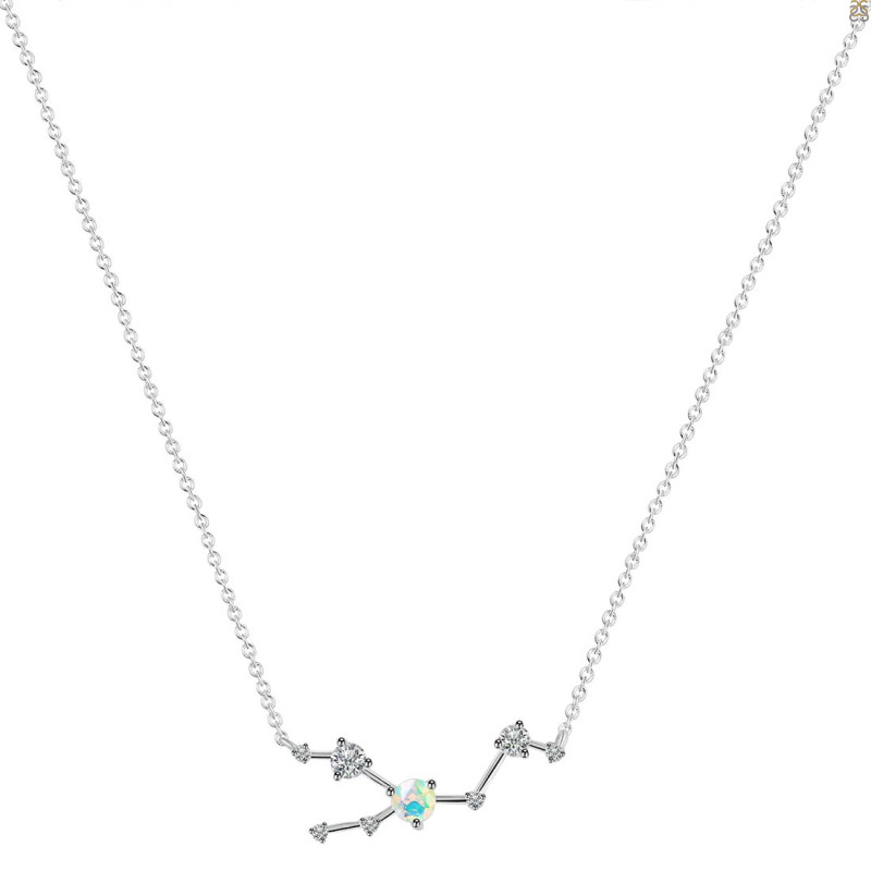 Taurus Zodiac Star Constellation Opal & White Topaz Necklace OPL-RDN-492.