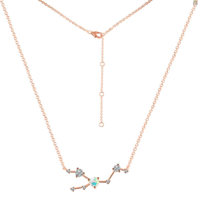 Taurus Zodiac Star Constellation Opal & White Topaz Necklace OPL-RDN-492.