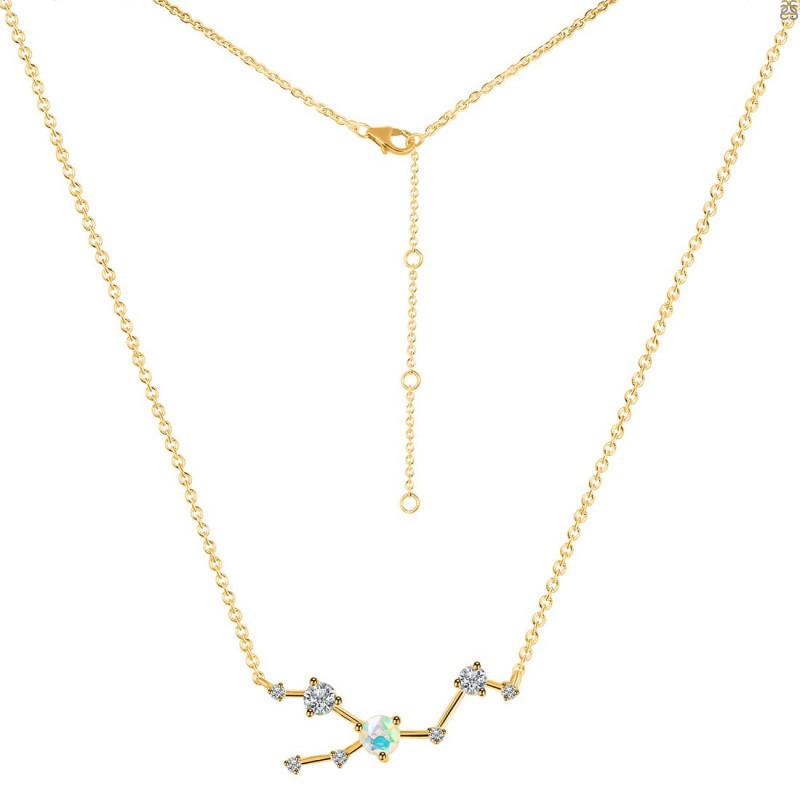 Taurus Zodiac Star Constellation Opal & White Topaz Necklace OPL-RDN-492.