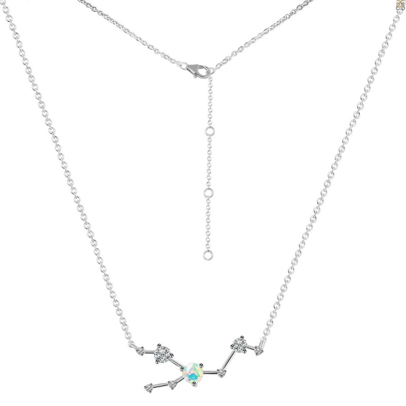 Taurus Zodiac Star Constellation Opal & White Topaz Necklace