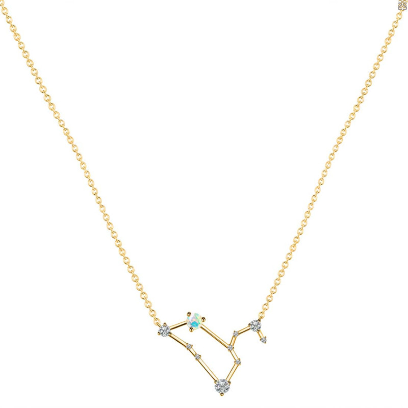Leo Zodiac Star Constellation Opal & White Topaz Necklace OPL-RDN-493.