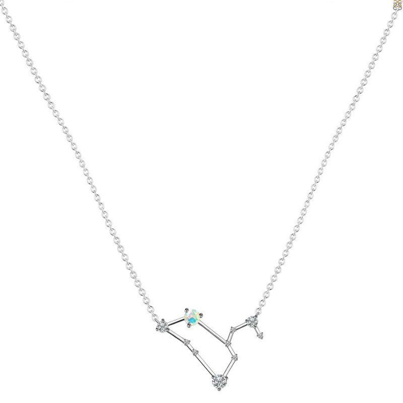 Leo Zodiac Star Constellation Opal & White Topaz Necklace OPL-RDN-493.