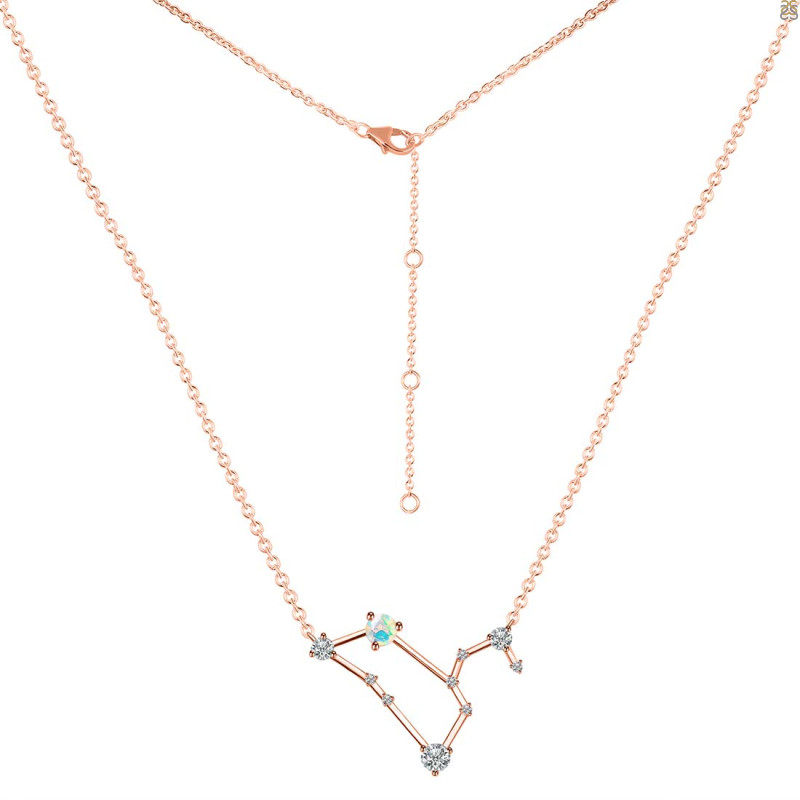 Leo Zodiac Star Constellation Opal & White Topaz Necklace OPL-RDN-493.