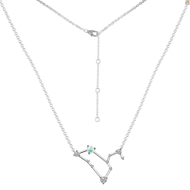 Leo Zodiac Star Constellation Opal & White Topaz Necklace