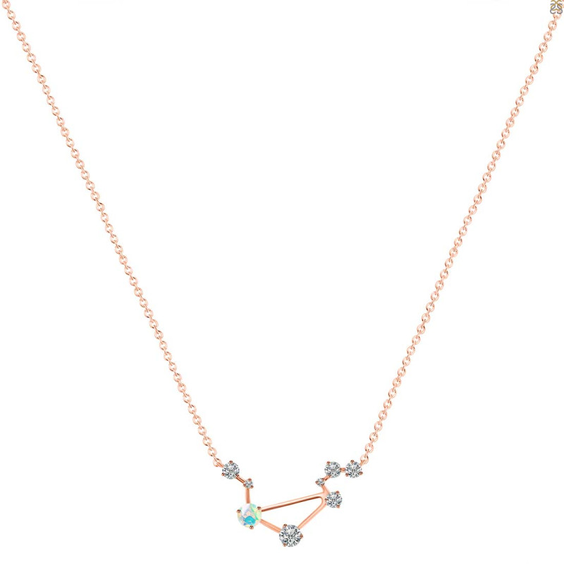 Libra Zodiac Star Constellation Opal & White Topaz Necklace OPL-RDN-494.