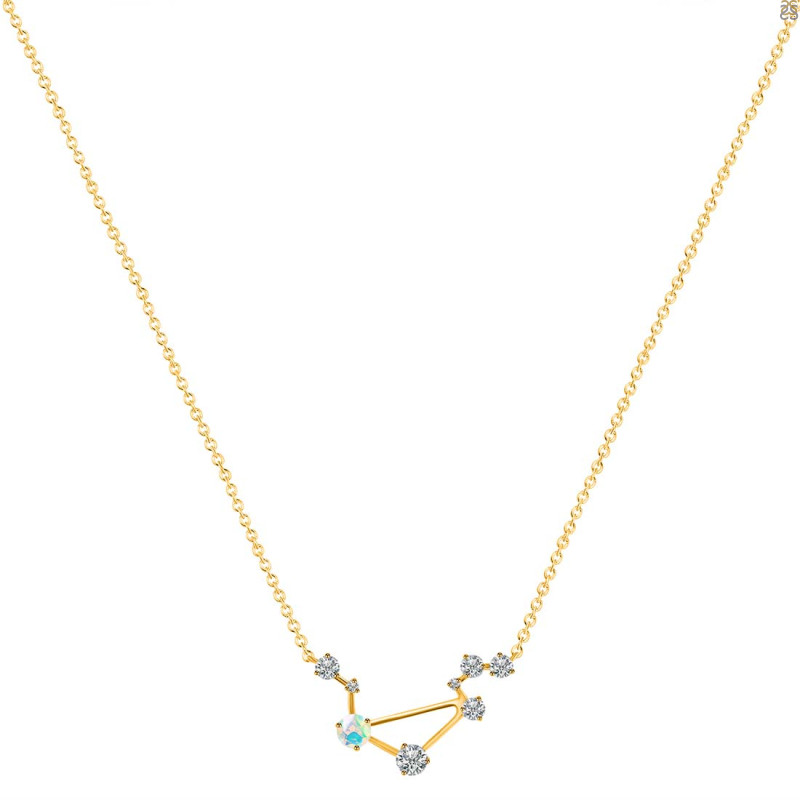 Libra Zodiac Star Constellation Opal & White Topaz Necklace OPL-RDN-494.